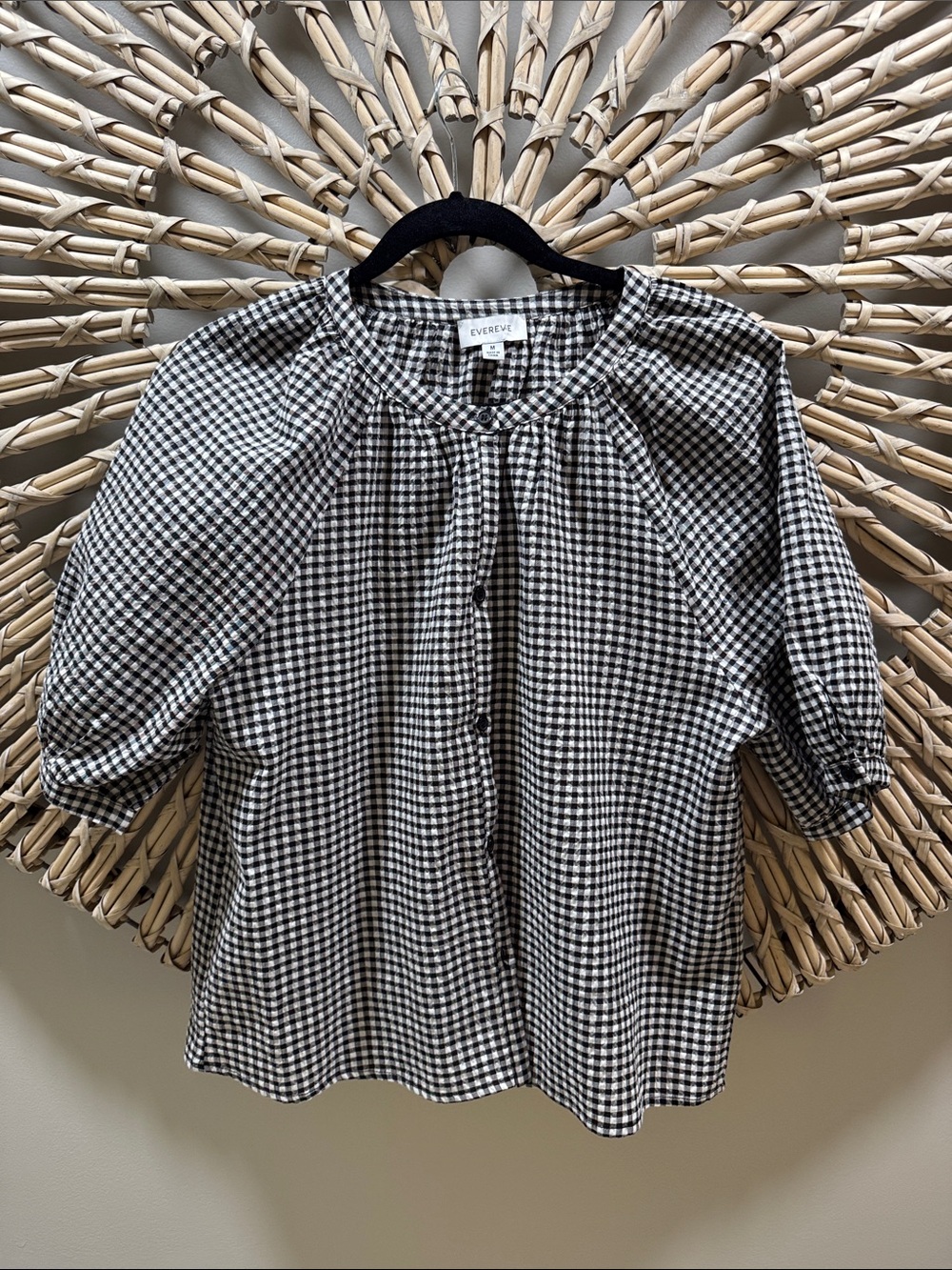 Evereve black and white gingham top.